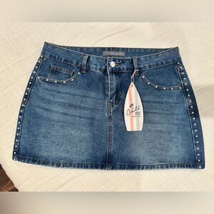 Chic Blue Denim Skirt with Studded Details